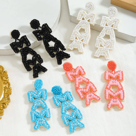 IG Style MAMA Simple Style Letter Beaded Inlay Seed Bead Rhinestones Drop Earrings - Lysandra Jewelry